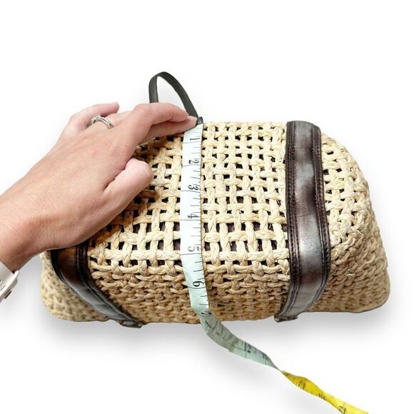 Brighton Natalie Basket Straw Woven Handbag Purse Tote Bronze Brown Leather Trim - Picture 13 of 13